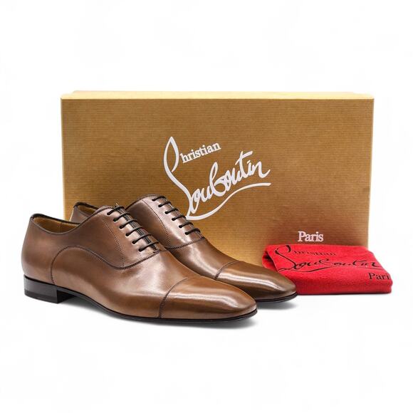 Christian Louboutin Greggo Leather Oxford Shoes Brown EU 40.5 US 7.5 - NWB $995 - Picture 1 of 7